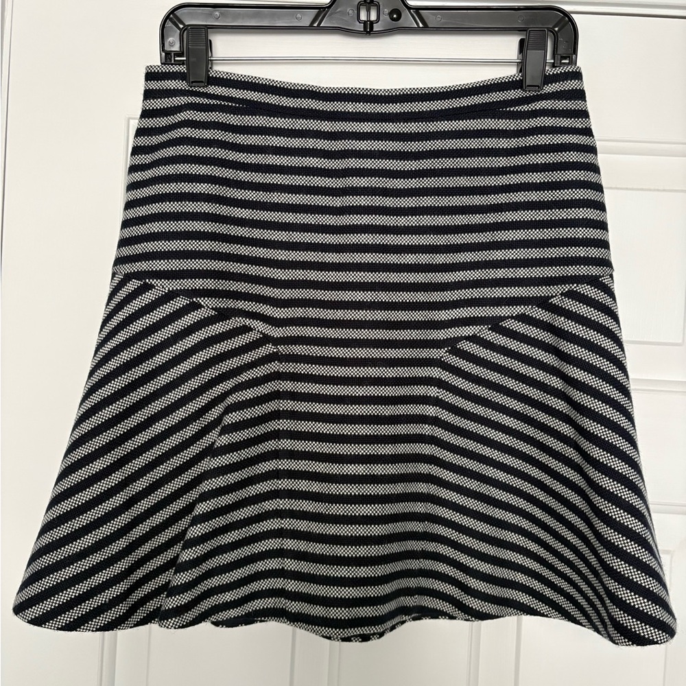 J. Crew Striped Navy Blue and White Flared Skirt